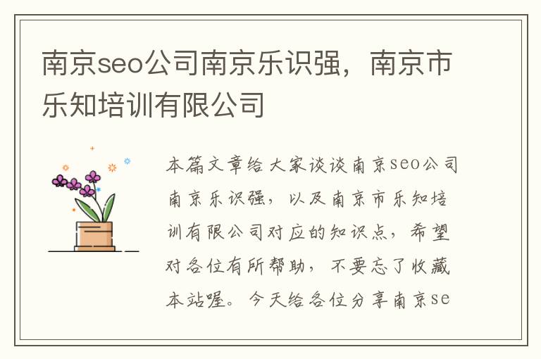 南京seo公司南京乐识强，南京市乐知培训有限公司