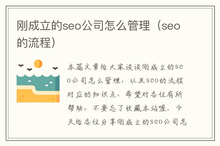 刚成立的seo公司怎么管理（seo的流程）