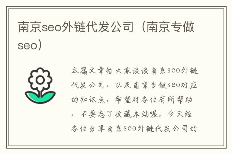 南京seo外链代发公司（南京专做seo）