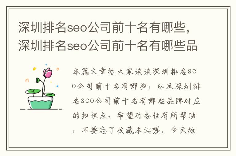 深圳排名seo公司前十名有哪些，深圳排名seo公司前十名有哪些品牌