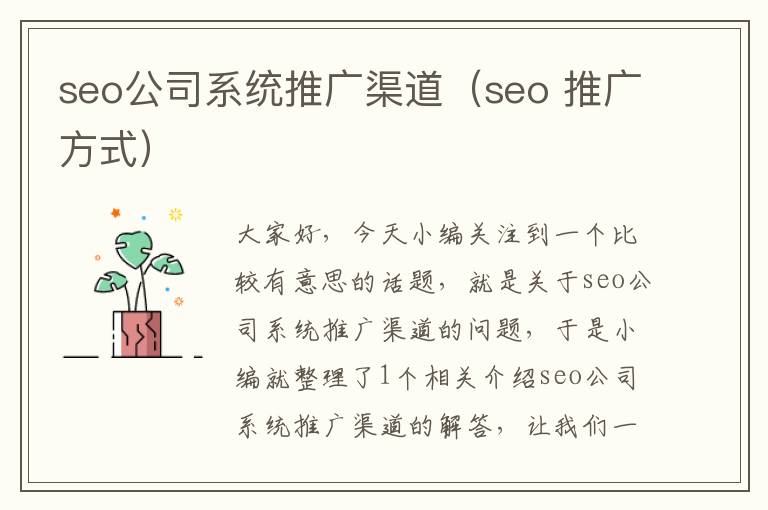 seo公司系统推广渠道（seo 推广方式）