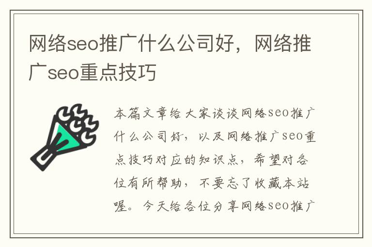 网络seo推广什么公司好，网络推广seo重点技巧