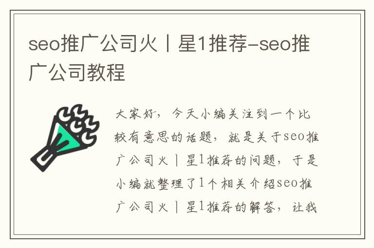 seo推广公司火丨星1推荐-seo推广公司教程