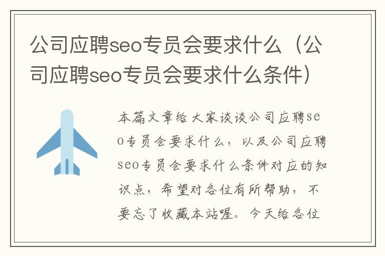 公司应聘seo专员会要求什么（公司应聘seo专员会要求什么条件）