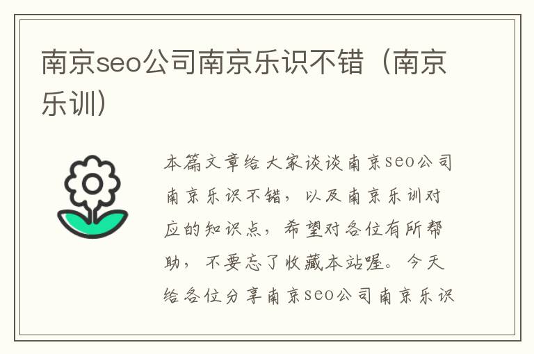 南京seo公司南京乐识不错（南京乐训）