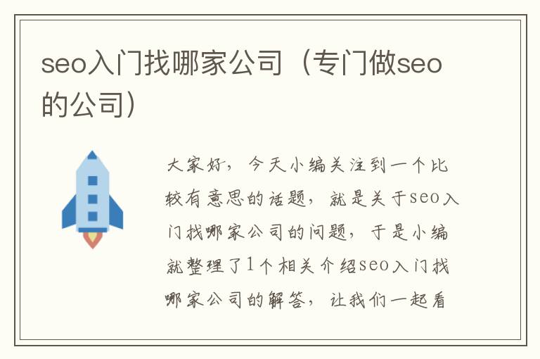 seo入门找哪家公司（专门做seo的公司）