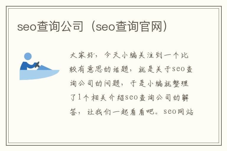 seo查询公司（seo查询官网）