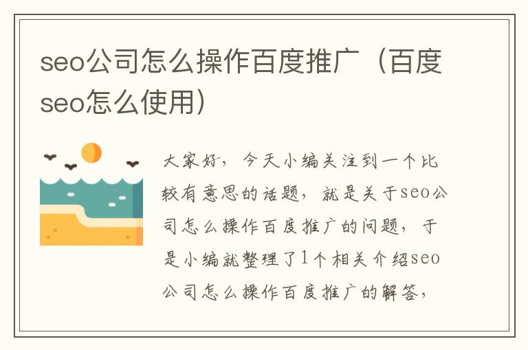 seo公司怎么操作百度推广（百度seo怎么使用）