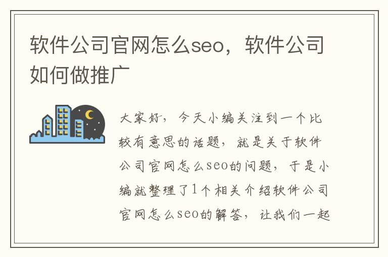 软件公司官网怎么seo，软件公司如何做推广