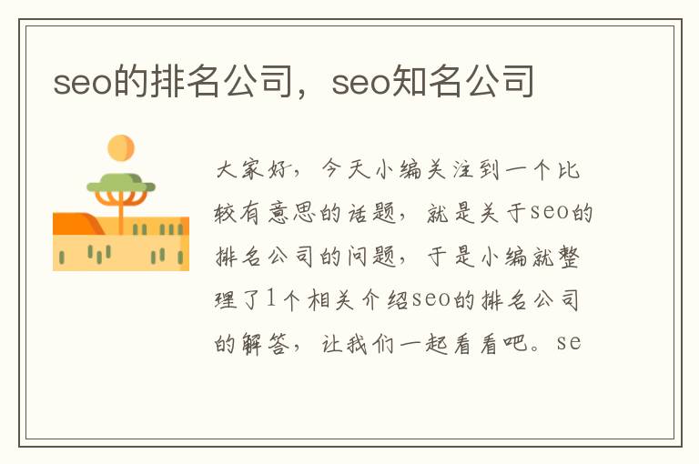 seo的排名公司，seo知名公司