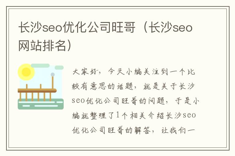 长沙seo优化公司旺哥（长沙seo网站排名）