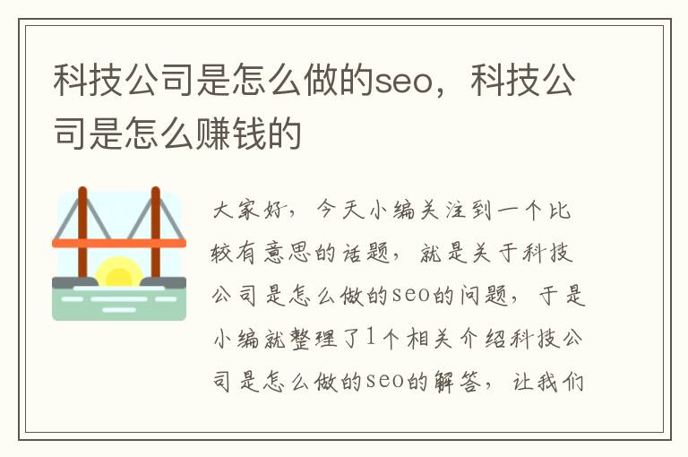 科技公司是怎么做的seo，科技公司是怎么赚钱的