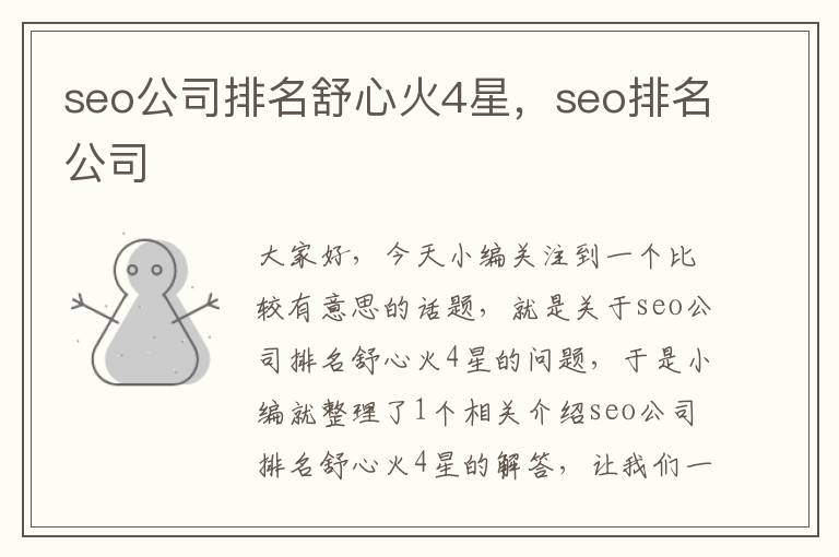 seo公司排名舒心火4星，seo排名公司