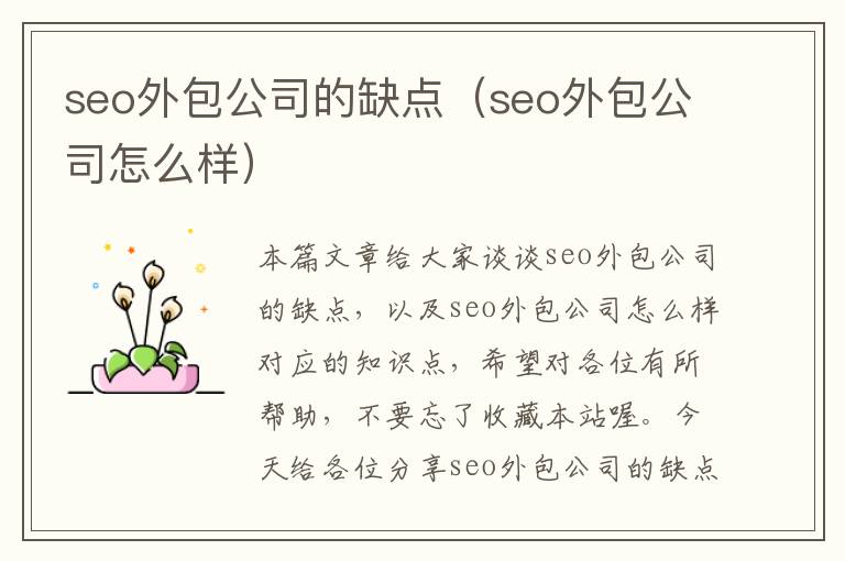 seo外包公司的缺点（seo外包公司怎么样）