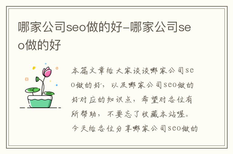 哪家公司seo做的好-哪家公司seo做的好