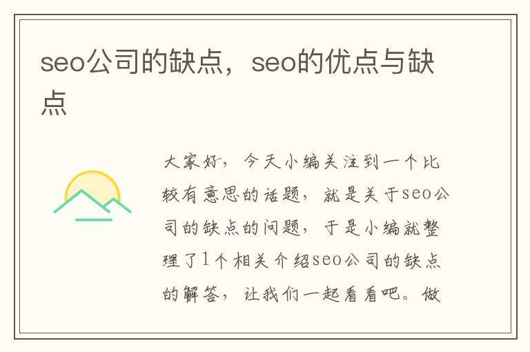 seo公司的缺点，seo的优点与缺点