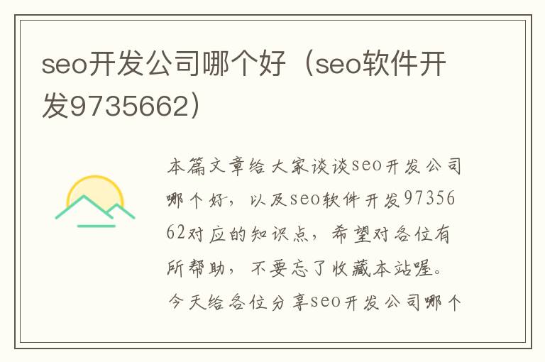 seo开发公司哪个好（seo软件开发9735662）