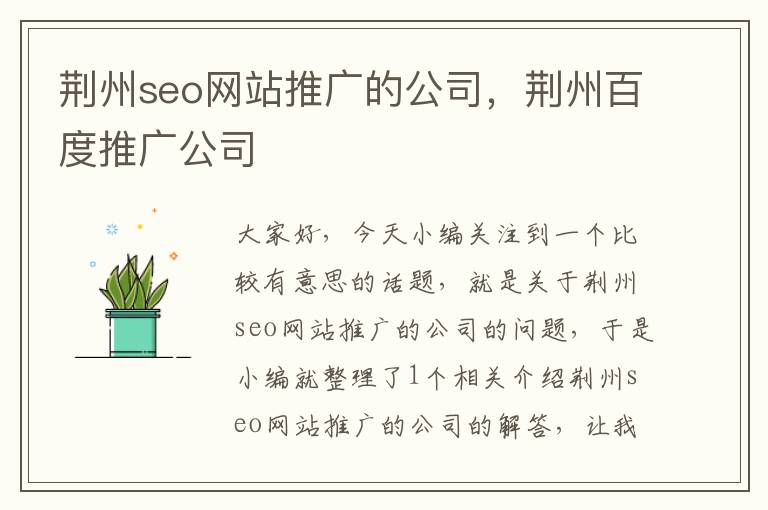 荆州seo网站推广的公司，荆州百度推广公司