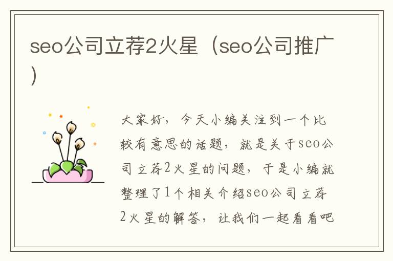 seo公司立荐2火星（seo公司推广）