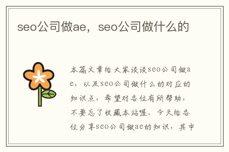 seo公司做ae，seo公司做什么的