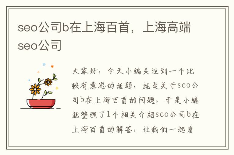 seo公司b在上海百首，上海高端seo公司