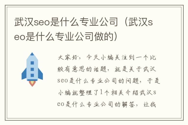 武汉seo是什么专业公司（武汉seo是什么专业公司做的）