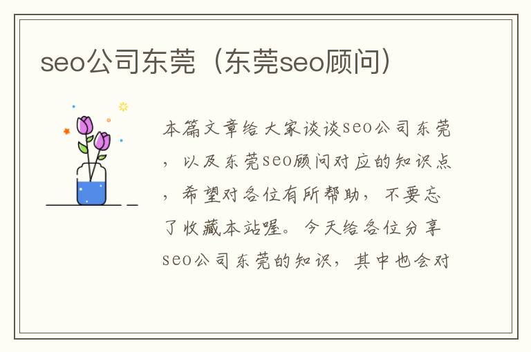 seo公司东莞（东莞seo顾问）