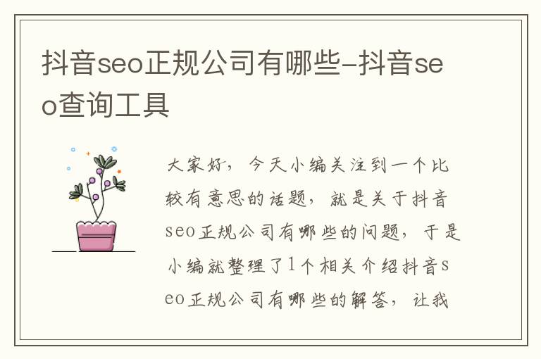 抖音seo正规公司有哪些-抖音seo查询工具