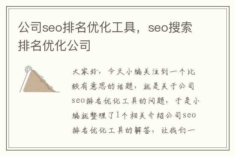 公司seo排名优化工具，seo搜索排名优化公司