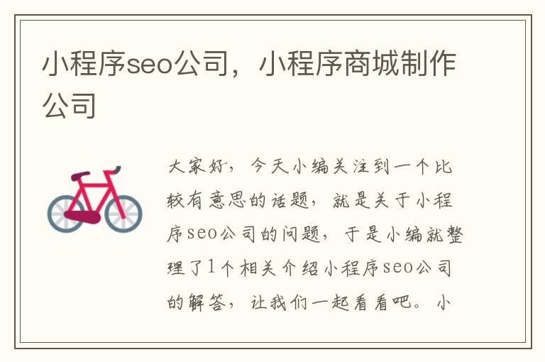 小程序seo公司，小程序商城制作公司