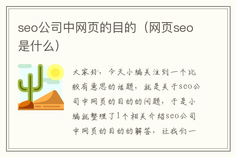 seo公司中网页的目的（网页seo是什么）