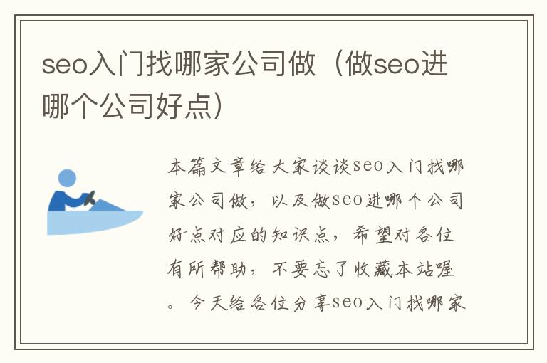 seo入门找哪家公司做（做seo进哪个公司好点）