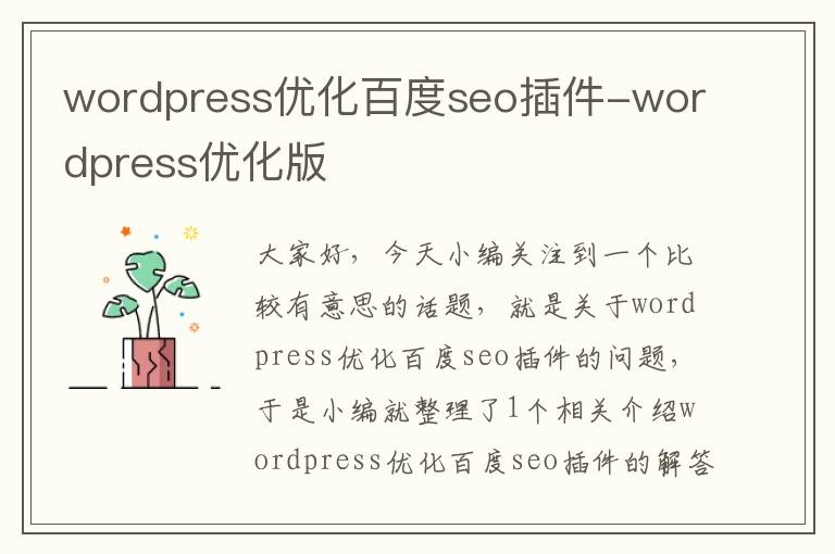 wordpress优化百度seo插件-wordpress优化版