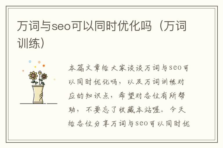 万词与seo可以同时优化吗（万词训练）