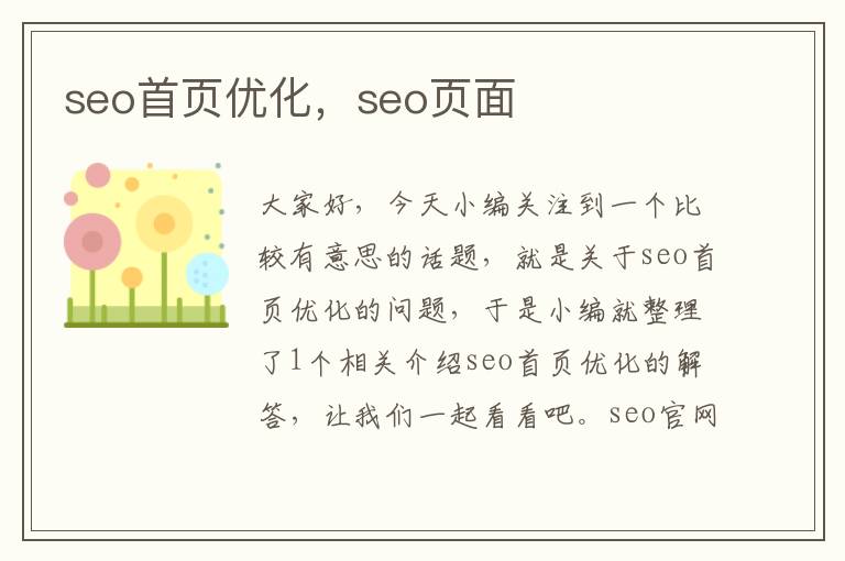 seo首页优化，seo页面