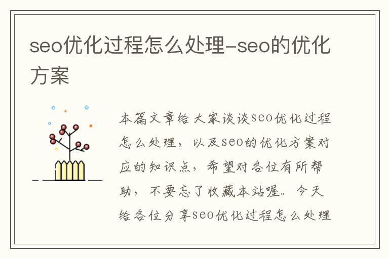 seo优化过程怎么处理-seo的优化方案