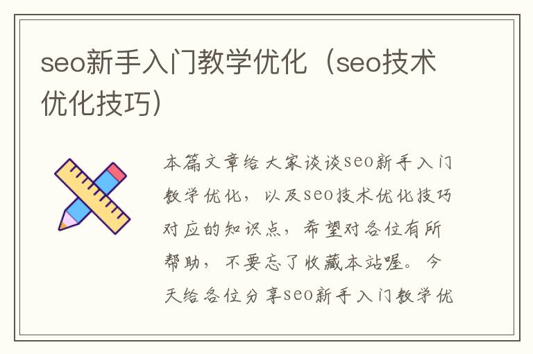 seo新手入门教学优化（seo技术优化技巧）