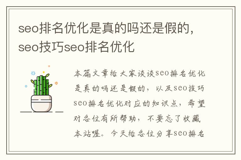 seo排名优化是真的吗还是假的，seo技巧seo排名优化