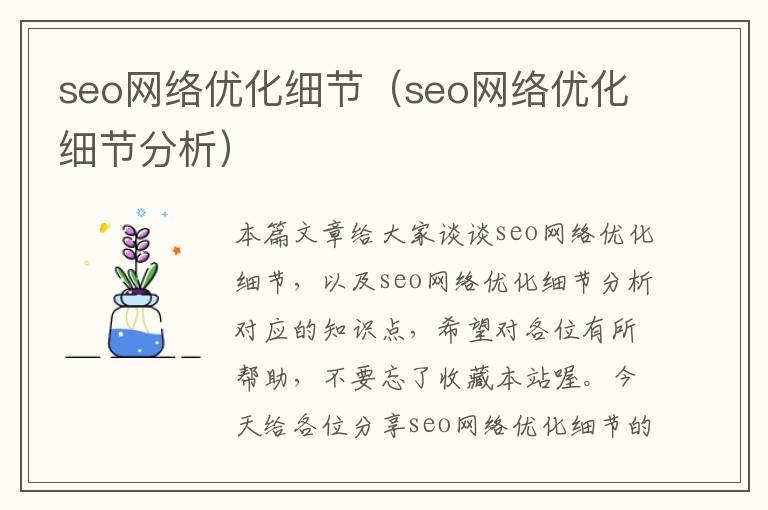 seo网络优化细节（seo网络优化细节分析）