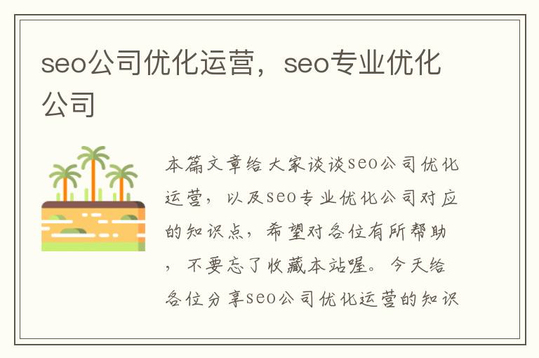 seo公司优化运营，seo专业优化公司