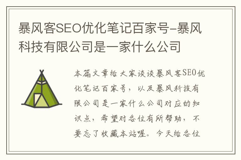 暴风客SEO优化笔记百家号-暴风科技有限公司是一家什么公司