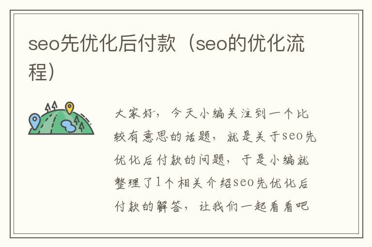 seo先优化后付款（seo的优化流程）