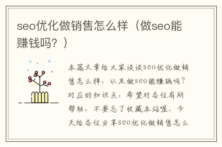 seo优化做销售怎么样（做seo能赚钱吗？）