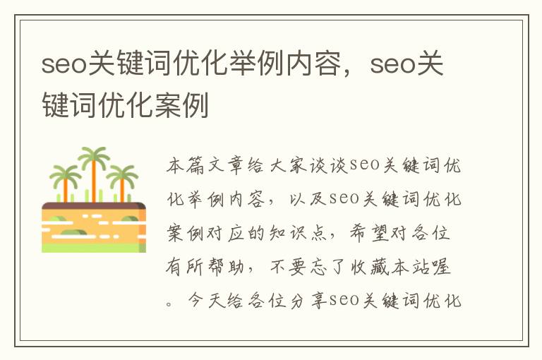 seo关键词优化举例内容，seo关键词优化案例