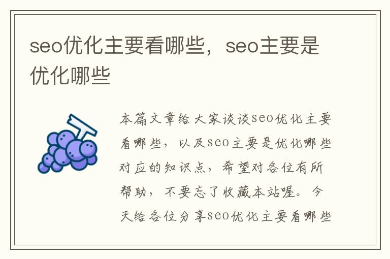 seo优化主要看哪些，seo主要是优化哪些