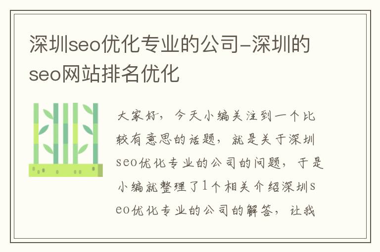 深圳seo优化专业的公司-深圳的seo网站排名优化