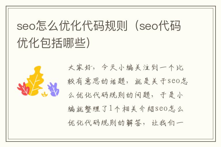 seo怎么优化代码规则（seo代码优化包括哪些）