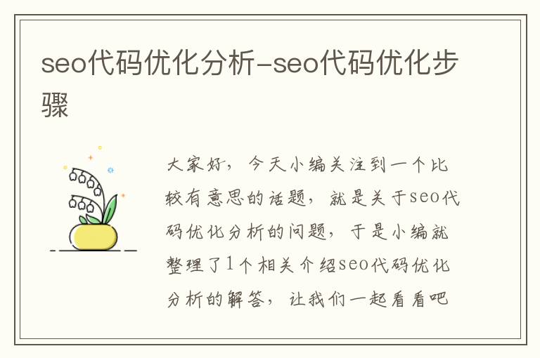 seo代码优化分析-seo代码优化步骤