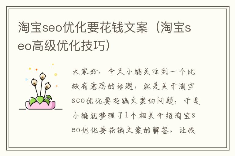 淘宝seo优化要花钱文案（淘宝seo高级优化技巧）