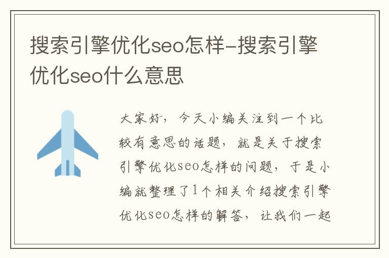 搜索引擎优化seo怎样-搜索引擎优化seo什么意思